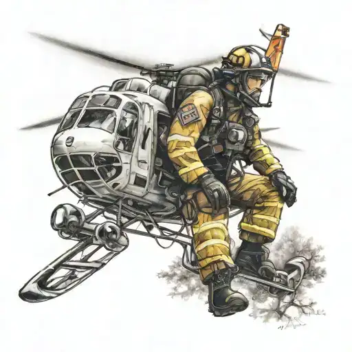 firefighter parachutist paratrooper forest helicopter plane fire tattoo design idea