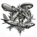 firefighter, parachutist, paratrooper, forest, helicopter, plane, fire tattoo design idea