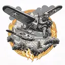 firefighter, parachutist, paratrooper, forest, helicopter, plane, fire tattoo design idea