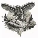 firefighter, parachutist, paratrooper, forest, helicopter, plane, fire tattoo design idea