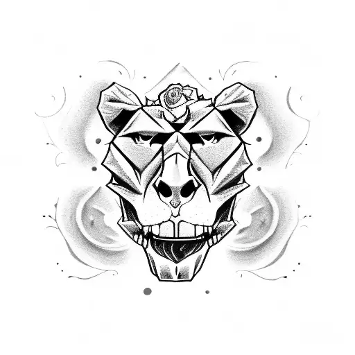 a lion with a skull in his hand and a rose in the skull mouth tattoo design idea