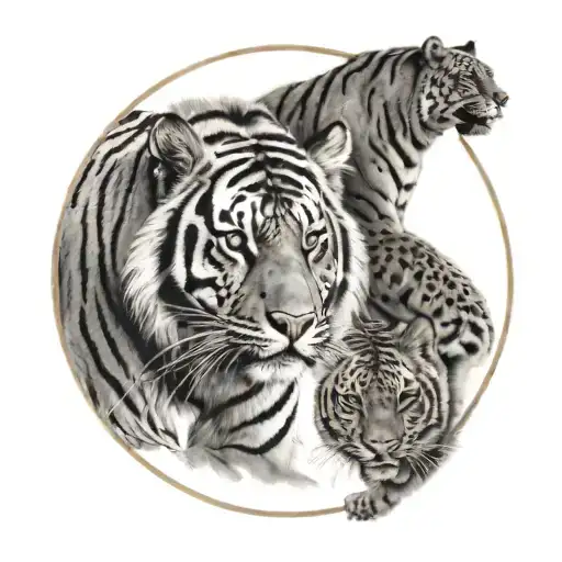 a tiger and a jaguar walking  in a circle  tattoo design idea