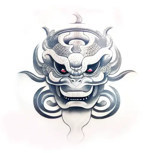 Oni mask inspired by snake tattoo design idea