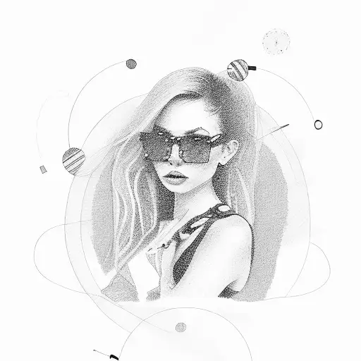 Photo girl on the  glasses on the beach with pounds and  tattoo design idea