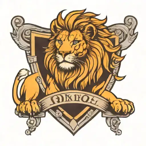 lion laying wit shield  tattoo design idea