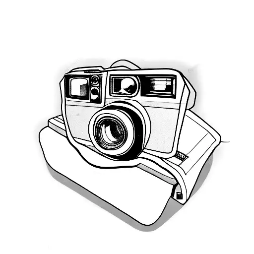 Polaroid picture, a camera and a skateboard tattoo design idea