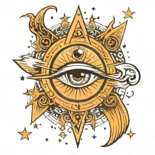 eye clairvoyance sees the truth and the future magic stars tattoo design idea