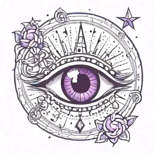 eye clairvoyance magic stars everything sees the truth future purple color tattoo design idea