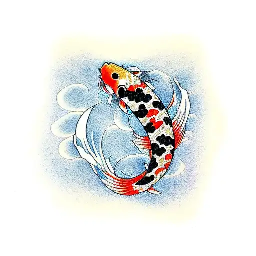 japanese koi with waves tattoo design idea