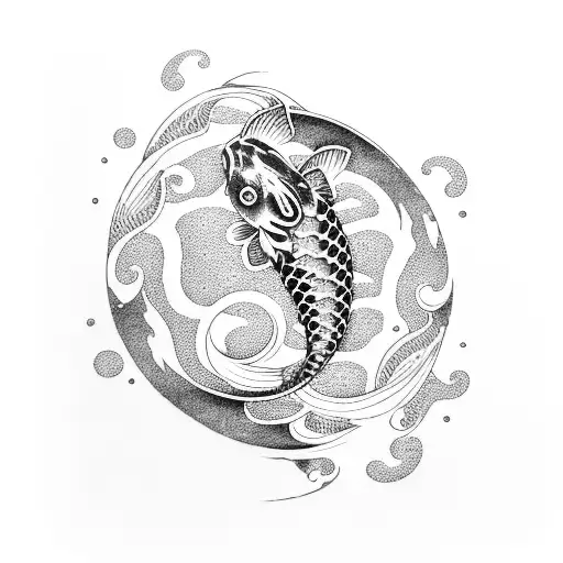 japanese koi with waves tattoo design idea