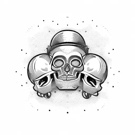 tekno mexican skull with helmet and moustache tattoo design idea