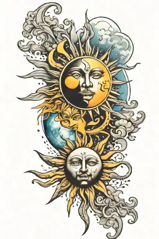 sun and moon merging together tattoo design idea