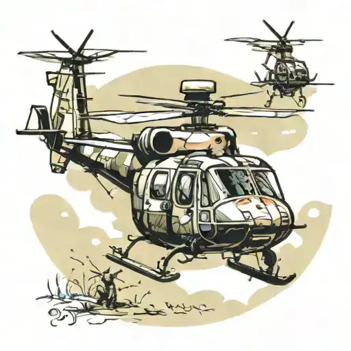 sergeant in the army flying a helicopter using apple Maps on his broken iPhone flying over crawfish fields tattoo design idea