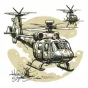 sergeant in the army flying a helicopter using apple Maps on his broken iPhone flying over crawfish fields tattoo design idea