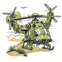 sergeant in the army flying a helicopter using apple Maps on his broken iPhone flying over crawfish fields tattoo design idea