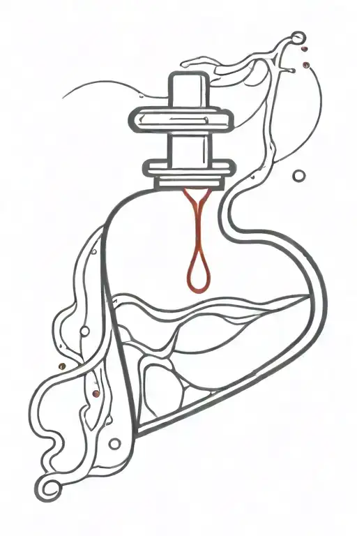 Heart shape blood driping potion bottle pouring tattoo design idea