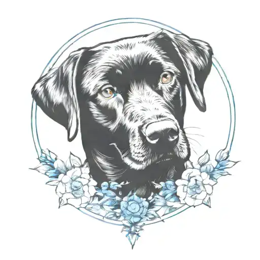 black labrador dog with white chest and one blue eye tattoo design idea