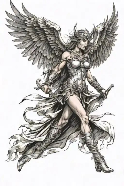 Valkyrie with wings tattoo design idea