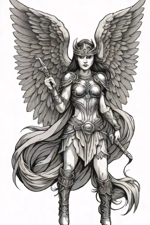 Valkyrie with wings tattoo design idea