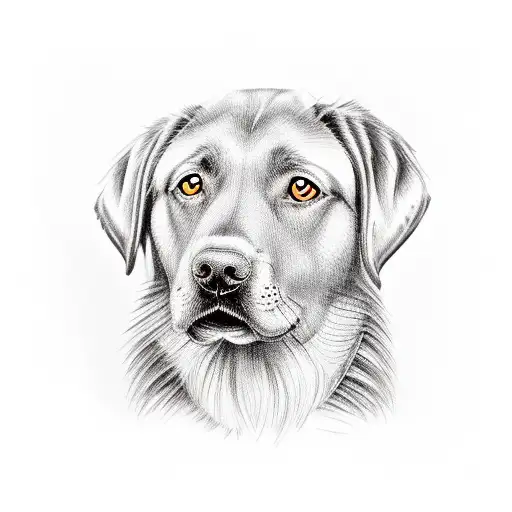 A realistic portrait of your chocolate Labrador sitting by a campfire, capturing the bond between you tattoo design idea