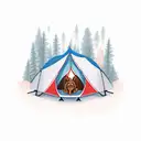 camping in forest with green tent and chocolate labrador  tattoo design idea