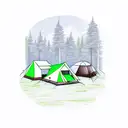 camping in forest with green tent and chocolate labrador  tattoo design idea