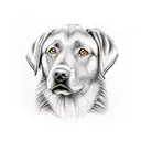 A realistic portrait of your chocolate Labrador sitting by a campfire, capturing the bond between you tattoo design idea