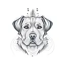A realistic portrait of your chocolate Labrador sitting by a campfire, capturing the bond between you tattoo design idea