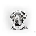 A realistic portrait of your chocolate Labrador sitting by a campfire, capturing the bond between you tattoo design idea