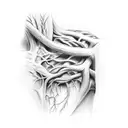 Root-like veins that run from behind the ear to the shoulder blade tattoo design idea