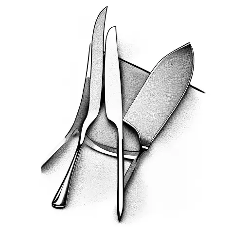 Abstract representation of a chef's knife and fork crossed over each other tattoo design idea