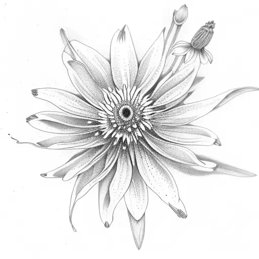 Cherry Blossom, blue lillies, daffodils, purple coneflower tattoo design idea