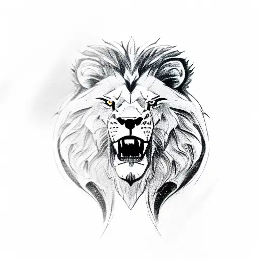 front facing closeup of lion showing teeth next to a front facing closeup of wolf showing teeth next to a side profile o tattoo design idea