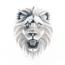 front facing closeup of lion showing teeth next to a front facing closeup of wolf showing teeth next to a side profile o tattoo design idea