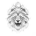 front facing closeup of lion showing teeth next to a front facing closeup of wolf showing teeth next to a side profile o tattoo design idea