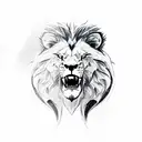 front facing closeup of lion showing teeth next to a front facing closeup of wolf showing teeth next to a side profile o tattoo design idea