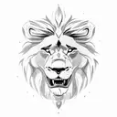 front facing closeup of lion showing teeth next to a front facing closeup of wolf showing teeth next to a side profile o tattoo design idea