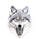 next to a wolf showing teeth next to a side profile of a samurai armor tattoo design idea