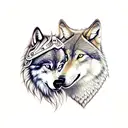 next to a wolf showing teeth next to a side profile of a samurai armor tattoo design idea