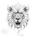 front facing closeup of lion showing teeth next to a front facing closeup of wolf showing teeth next to a side profile o tattoo design idea