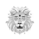 front facing closeup of lion showing teeth next to a front facing closeup of wolf showing teeth next to a side profile o tattoo design idea