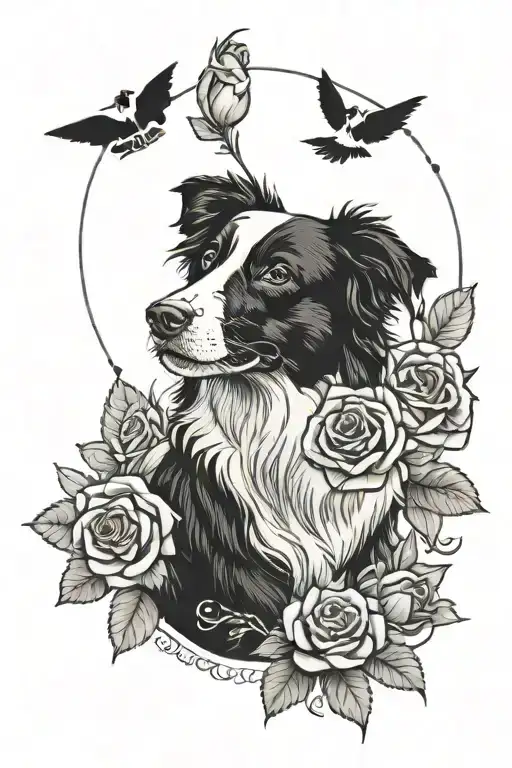 Border Collie, Harry Potter themes, and a rose growing tattoo design idea