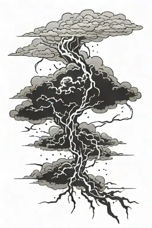 clouds fire lightning storm tattoo design idea