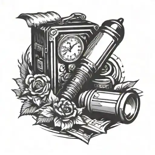 a flashlight on top of a case file type logo tattoo design idea