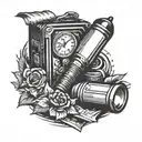 a flashlight on top of a case file type logo tattoo design idea