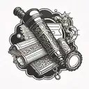 a flashlight on top of a case file type logo tattoo design idea