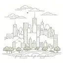 A skyline combining elements of Indianapolis and Atlanta with hiking trails weaving through the cityscape tattoo design idea