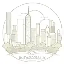 A skyline combining elements of Indianapolis and Atlanta with hiking trails weaving through the cityscape tattoo design idea