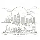 A skyline combining elements of Indianapolis and Atlanta with hiking trails weaving through the cityscape tattoo design idea