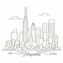 A skyline combining elements of Indianapolis and Atlanta with hiking trails weaving through the cityscape tattoo design idea